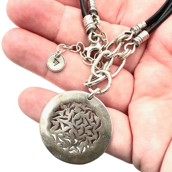 SILPADA Womens Necklace Black Leather Sunburst Sterling Pendant N1711 Retired - Picture 1 of 3